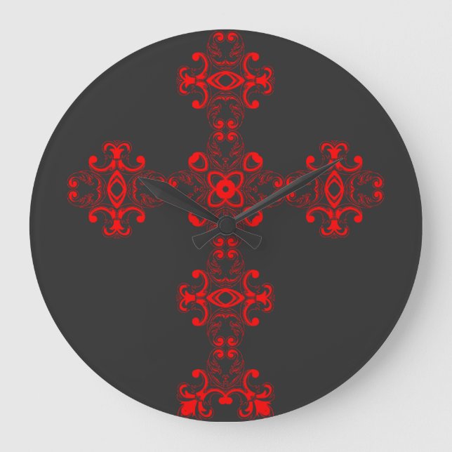 Cross with red ornament large clock (Front)