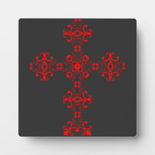 Cross with red ornament plaque