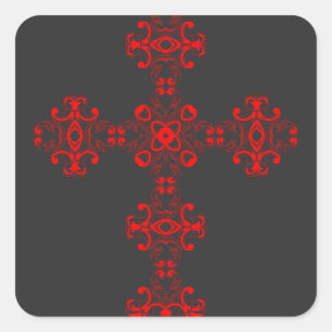 Cross with red ornament square sticker