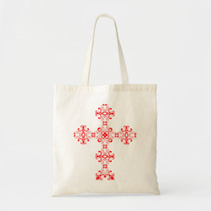 Cross with red ornament tote bag