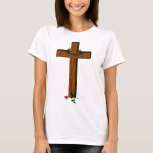 Cross With Thorn Wreath And A Rose Shirt