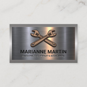 Cross Wrench Logo   Metal Aluminium Business Card