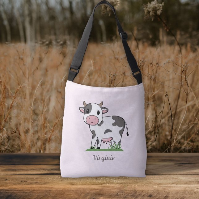 Crossbody pink Tote Bag with a Cute Cow (Crossbody pink Tote Bag with a Cute Cow)