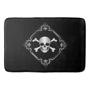 Crossbones/Jolly Roger/Pirate/black/silver Bath Ma Bath Mat