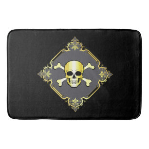 Crossbones/Jolly Roger/Pirate/gold/black Bath Mat