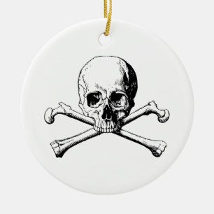 Crossbones skull ceramic ornament