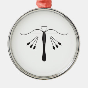 Crossbow And Bolts Set In Silhouette Metal Ornament