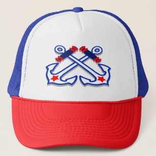 Crossed Anchors on Nautical Red Stars Trucker Hat