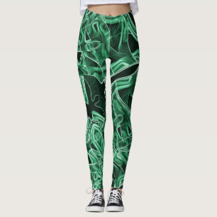 Crossed and overlapping green acrylic tape cutouts leggings