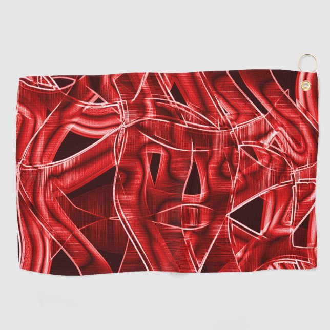 Crossed and overlapping red acrylic ribbon cutouts golf towel (Horizontal)