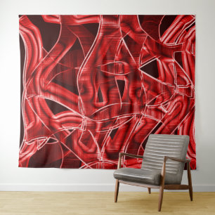 Crossed and overlapping red acrylic tape leftovers tapestry