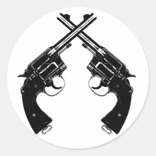 Crossed Antique Revolvers // Vintage Guns in Black Classic Round Sticker