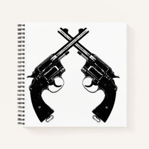 Crossed Antique Revolvers // Vintage Guns in Black Notebook
