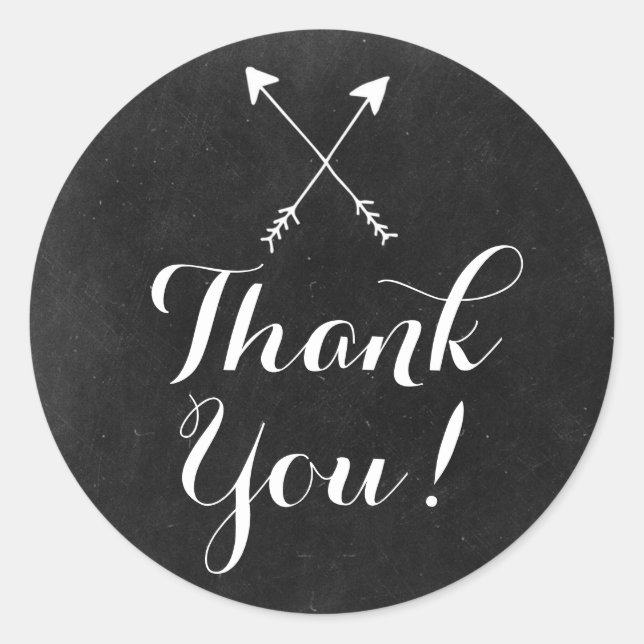 Crossed Arrows On Rustic Chalkboard Boho Thank You Classic Round Sticker (Front)