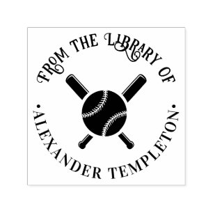 Crossed Baseball Bats, Ball #2 Library Book Name Self-inking Stamp