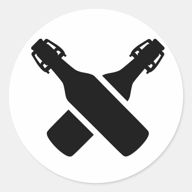 Crossed Beer Bottles Classic Round Sticker (Front)