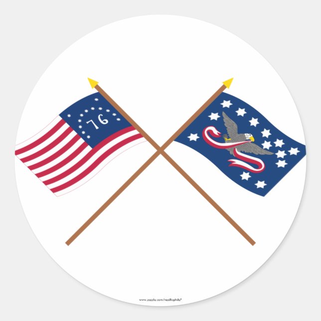 Crossed Bennington and Whiskey Rebellion Flags Classic Round Sticker (Front)