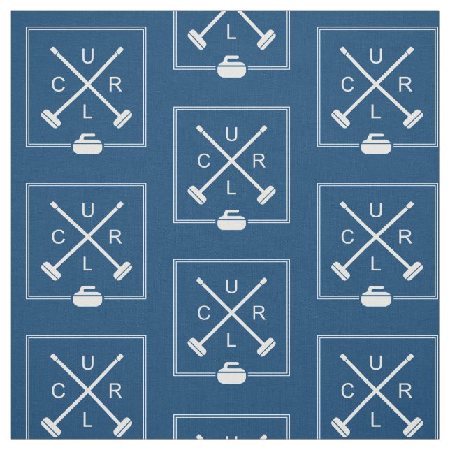 Crossed Brooms Curling Fabric - Blue and White (Swatch)