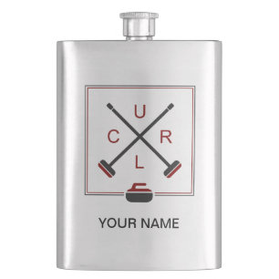 Crossed Brooms Curling Flask - Add Your Name