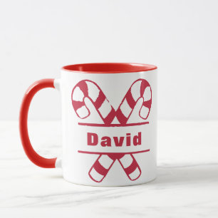Crossed Candy Canes Name Holiday Christmas Mug