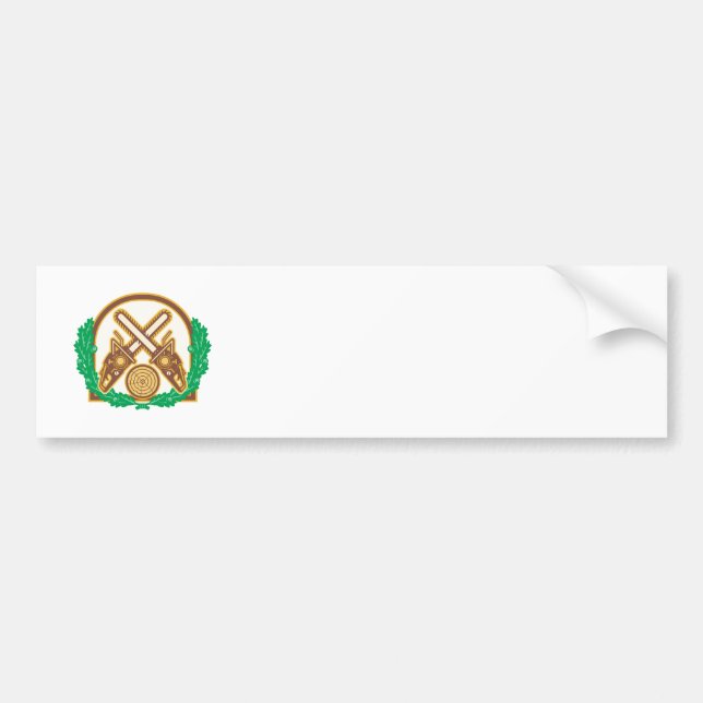 Crossed Chainsaw Timber Wood Leaf Bumper Sticker (Front)