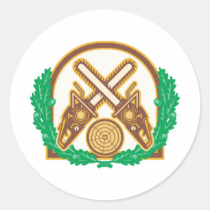Crossed Chainsaw Timber Wood Leaf Classic Round Sticker