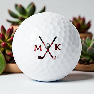 Crossed Clubs Golfer Modern Initials Logo  Golf Balls