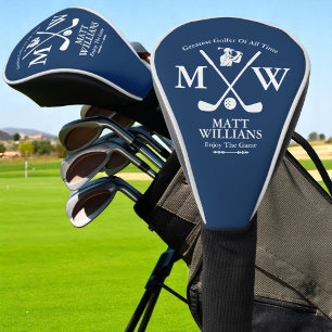 Crossed Clubs with Golfer Name cool blue Golf Head Cover