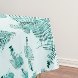 Crossed cyan aqua curved lines on light background tablecloth