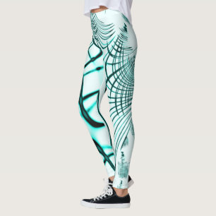 Crossed cyan aqua curved trace on light background leggings