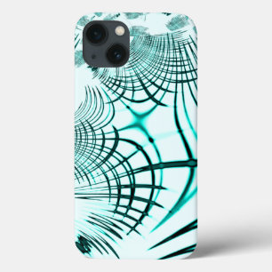Crossed cyan curved traces on light background iPhone 13 case