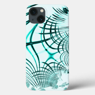 Crossed cyan curved traces on light background iPhone 13 case