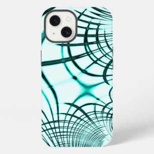 Crossed cyan curved traces on light background iPhone 13 case