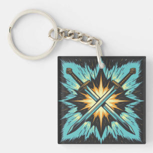 Crossed Fantasy Arrows with Glowing Energy – Dynam Key Ring