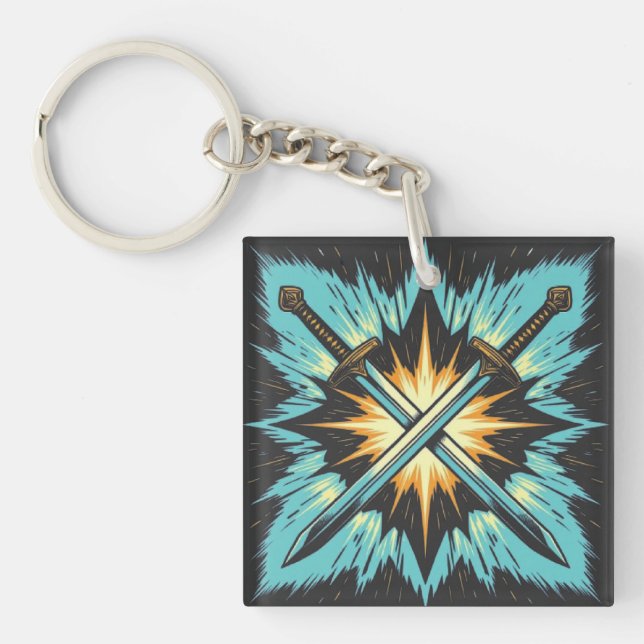 Crossed Fantasy Arrows with Glowing Energy – Dynam Key Ring (Front)