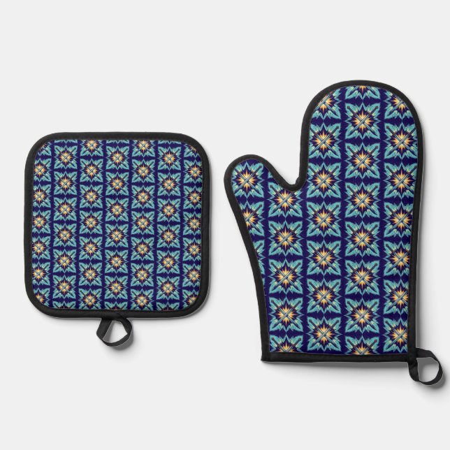 Crossed Fantasy Arrows with Glowing Energy – Dynam Oven Mitt & Pot Holder Set (Front)