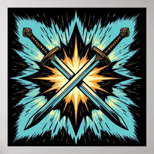 Crossed Fantasy Arrows with Glowing Energy – Dynam Poster (Front)