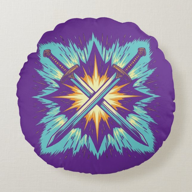 Crossed Fantasy Arrows with Glowing Energy – Dynam Round Cushion (Front)
