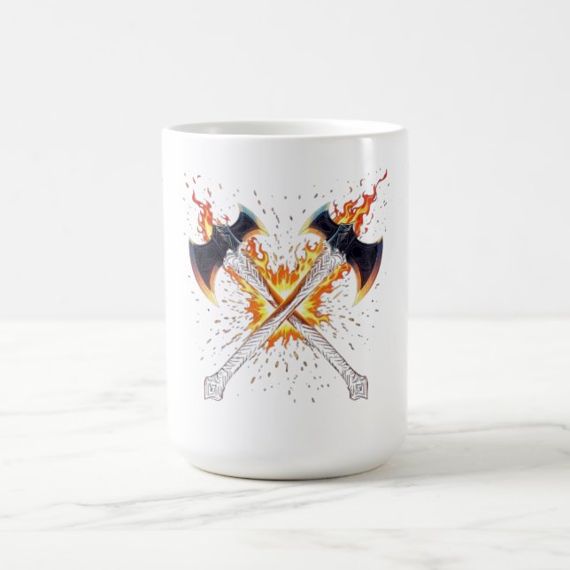 Crossed Fantasy Axes with Fiery Energy – Powerful  Coffee Mug (Center)