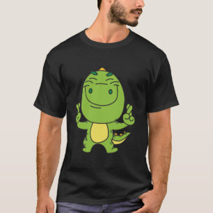 Crossed Fingers Cute Green Dinosaur Funny Dino Luc T-Shirt