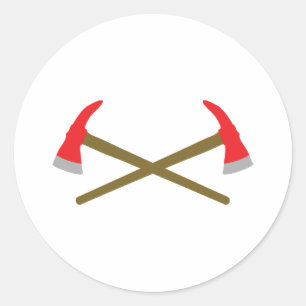crossed firefighter axe classic round sticker