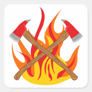 Crossed Fireman;s Axes Square Sticker