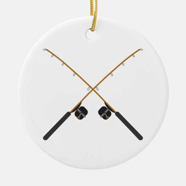 Crossed Fishing Rods Ceramic Ornament (Front)