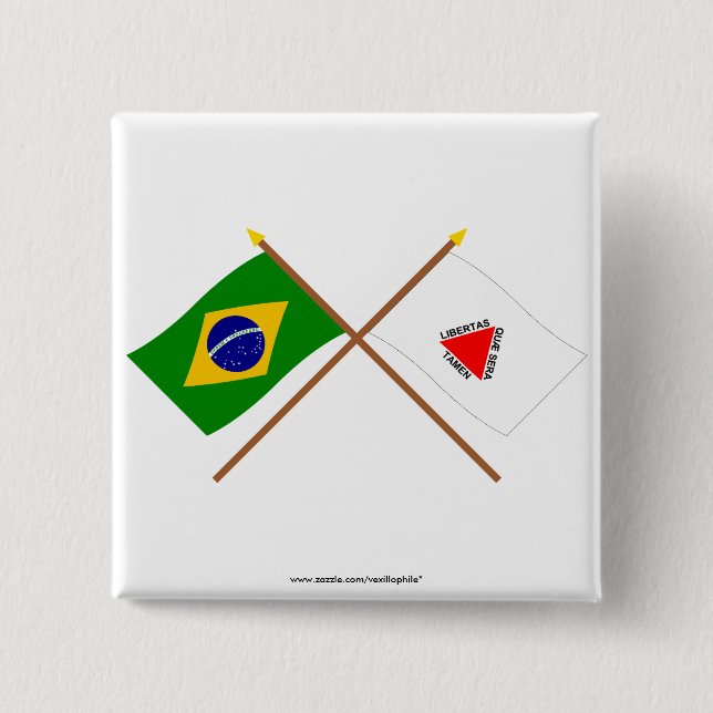 Crossed Flags of Brazil and Minas Gerais 15 Cm Square Badge (Front)