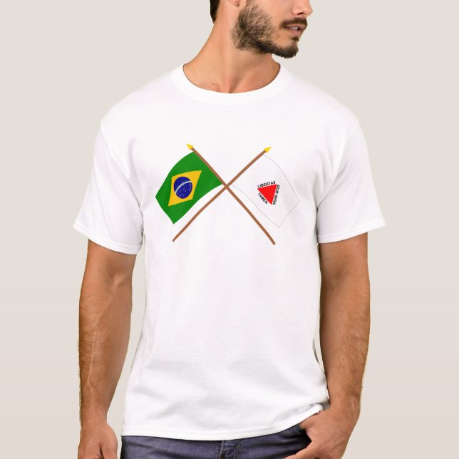 Crossed Flags of Brazil and Minas Gerais T-Shirt (Front)