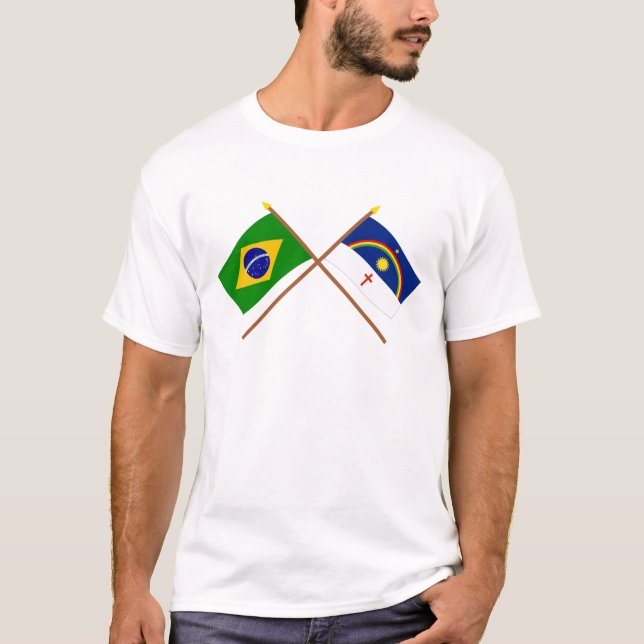 Crossed Flags of Brazil and Pernambuco T-Shirt (Front)
