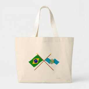 Crossed Flags of Brazil and Rio de Janeiro Large Tote Bag