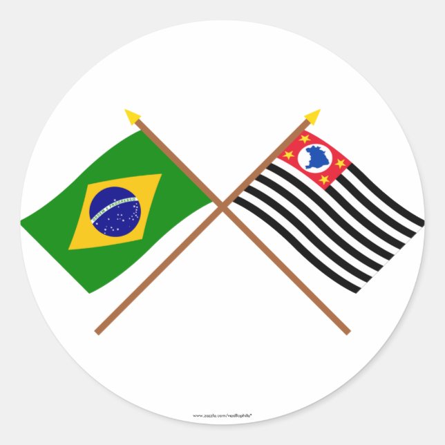 Crossed Flags of Brazil and São Paulo Classic Round Sticker (Front)
