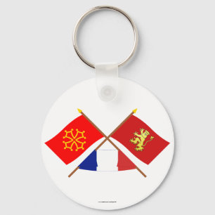 Crossed flags of Midi-Pyrénées and Aveyron Key Ring
