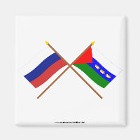 Crossed flags of Russia and Tyumen Oblast
